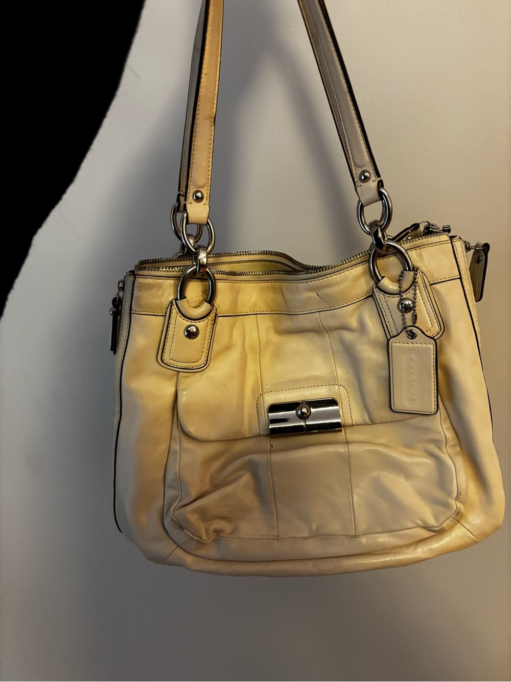 Coach Ivory Leather Kristin Tote with Silver Hardware and Mauve Interior